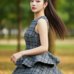 Chân dung nữ thanh lịch giữa công viên mùa thu tươi đẹp và phong cách tối giản