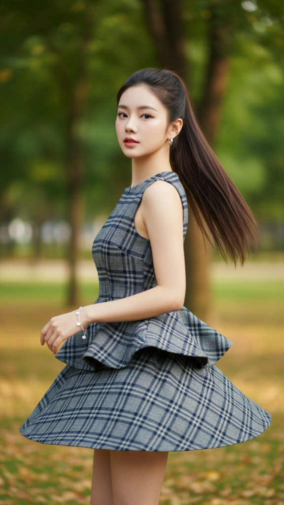 Chân dung nữ thanh lịch giữa công viên mùa thu tươi đẹp và phong cách tối giản