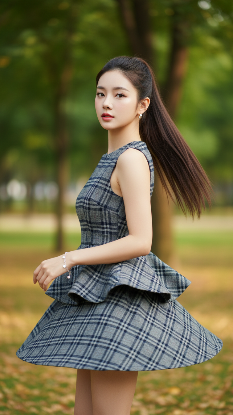 Chân dung nữ thanh lịch giữa công viên mùa thu tươi đẹp và phong cách tối giản