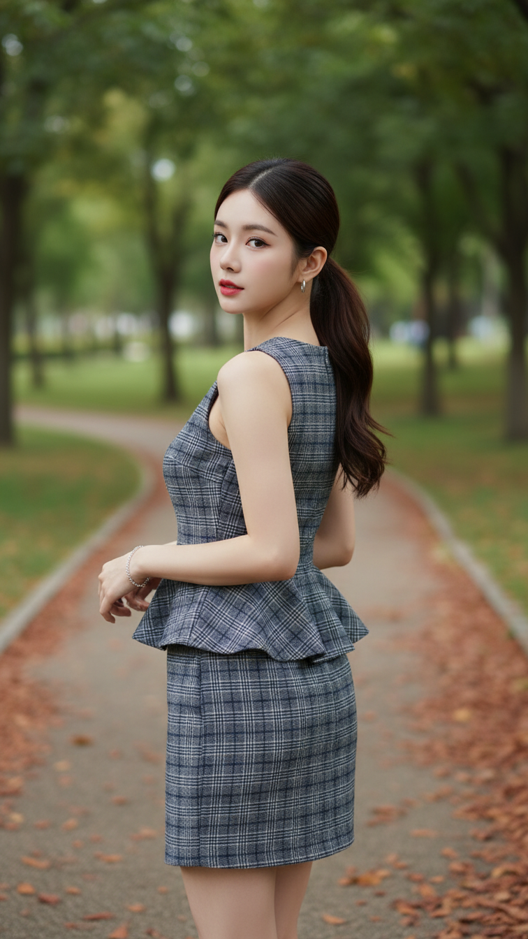 Chân dung nữ thanh niên xinh đẹp giữa công viên mùa thu tuyệt đẹp