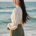 Chân dung cô gái trẻ bên bờ biển với phong cách tự nhiên và thanh lịch