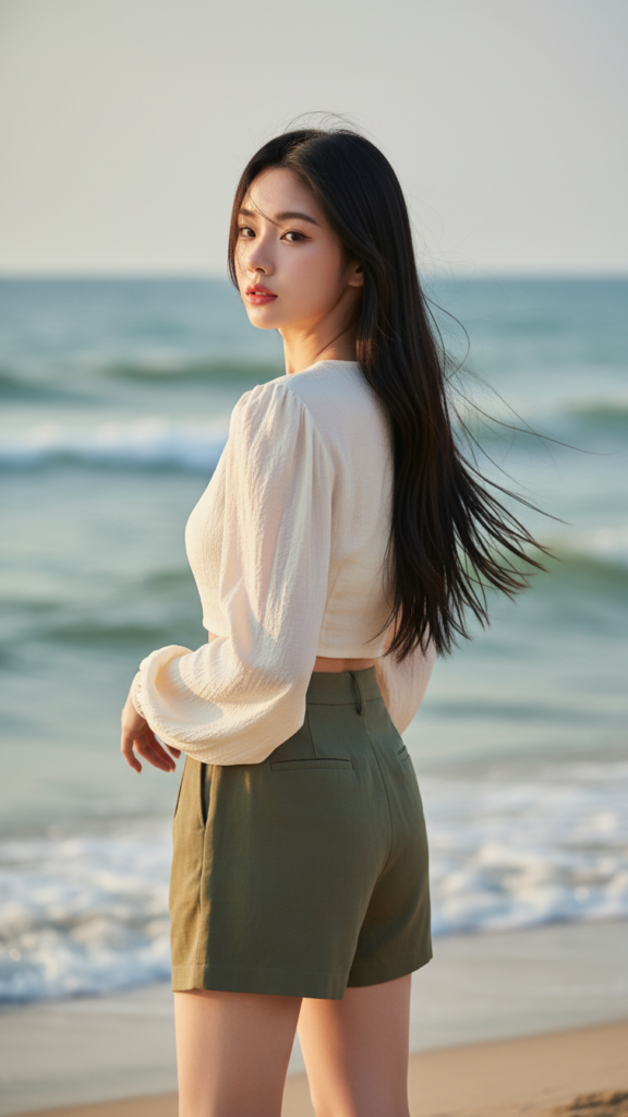 Chân dung cô gái trẻ bên bờ biển với phong cách tự nhiên và thanh lịch