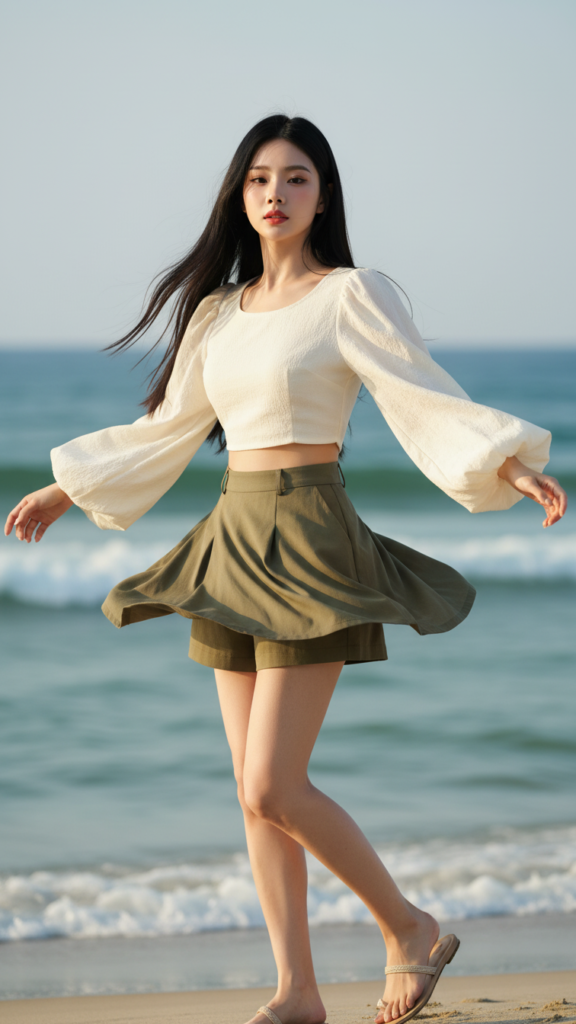 Chân dung thanh lịch bên bờ biển của cô gái trẻ tuổi 18 đến 25