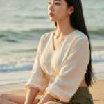 Chân dung đầy sức sống của cô gái trẻ bên bờ biển dịu dàng