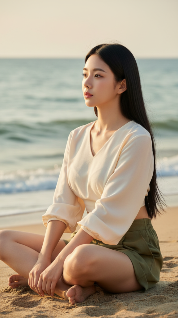 Chân dung đầy sức sống của cô gái trẻ bên bờ biển dịu dàng