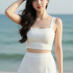 Chân dung cô gái trẻ thanh lịch bên bờ biển tuyệt đẹp và tự nhiên