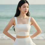 Chân dung thanh lịch của cô gái trẻ bên bờ biển tuyệt đẹp