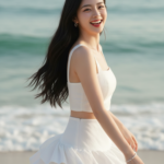 Chân dung cô gái trẻ thanh lịch bên bờ biển đầy sức sống và phong cách thời trang ấn tượng