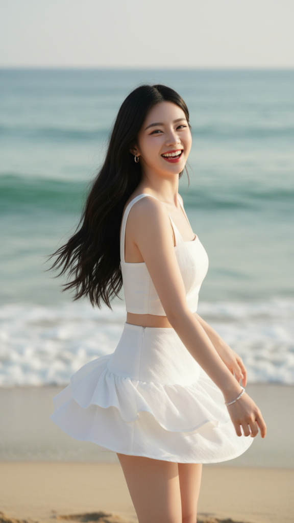 Chân dung cô gái trẻ thanh lịch bên bờ biển đầy sức sống và phong cách thời trang ấn tượng