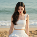 Chân dung cô gái thanh lịch bên bờ biển với vẻ đẹp tự nhiên và thời trang tinh tế