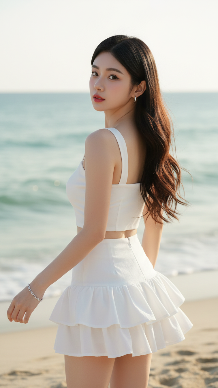 Khắc họa chân dung nữ thanh lịch bên bờ biển tươi đẹp và thời trang trẻ trung