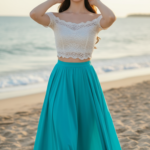 Chân dung thanh lịch của cô gái trẻ tại bãi biển tuyệt đẹp