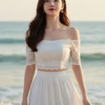 Chân dung thanh lịch của cô gái trẻ tại bãi biển đẹp mơ màng