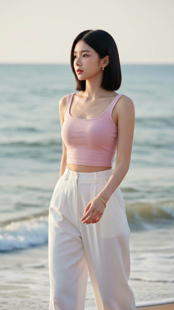 Chân dung cô gái trẻ bên bờ biển đầy nét thanh lịch và tự nhiên
