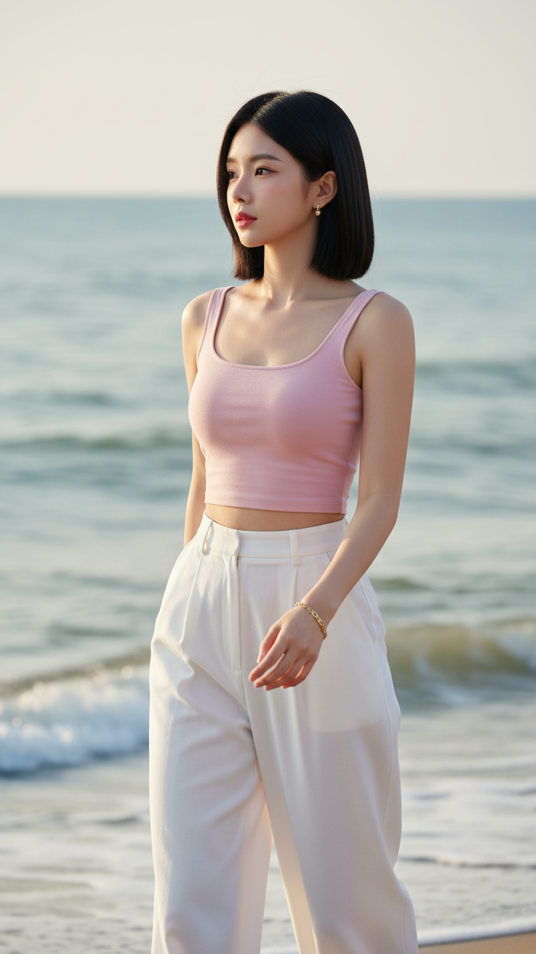 Chân dung cô gái trẻ bên bờ biển đầy nét thanh lịch và tự nhiên