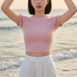 Bức chân dung đẹp của cô gái trẻ bên bờ biển với phong cách thanh lịch và tự nhiên.