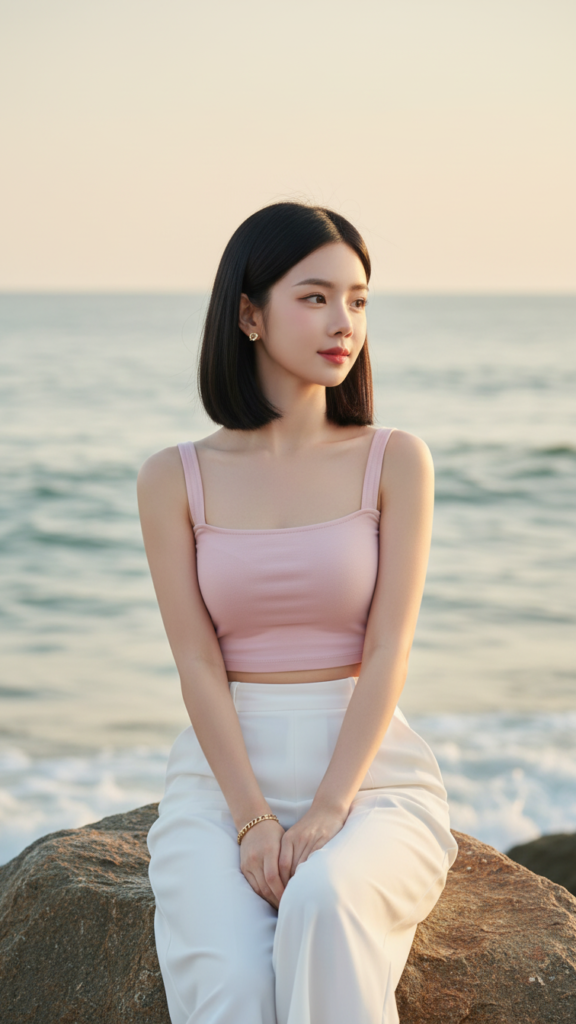 Chân dung nữ thanh niên bên biển đầy quyến rũ và thanh lịch