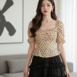 Chân dung thanh lịch của cô gái trẻ giữa không gian hiện đại và ánh sáng tự nhiên.