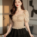 Chân dung cô gái trẻ thanh lịch trong không gian sống hiện đại và ánh sáng ấm áp