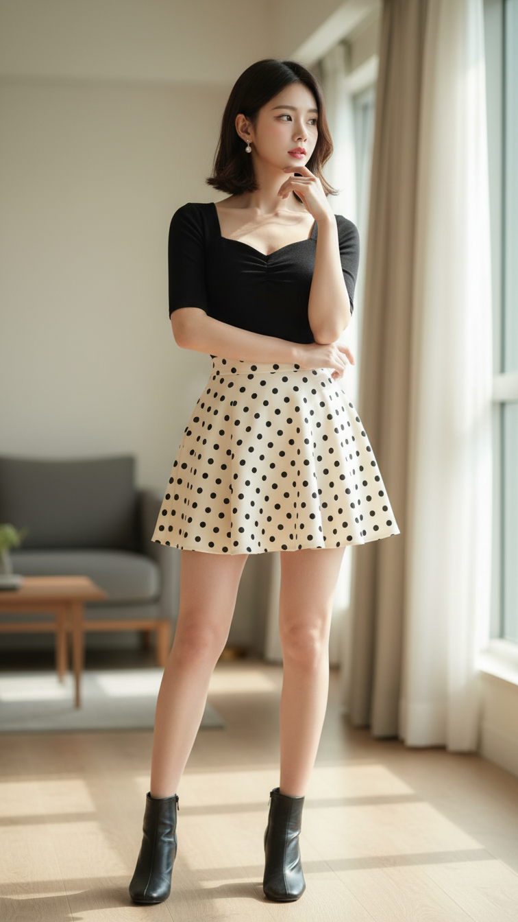 Chân dung cô gái châu Á thanh lịch trong không gian tối giản hiện đại