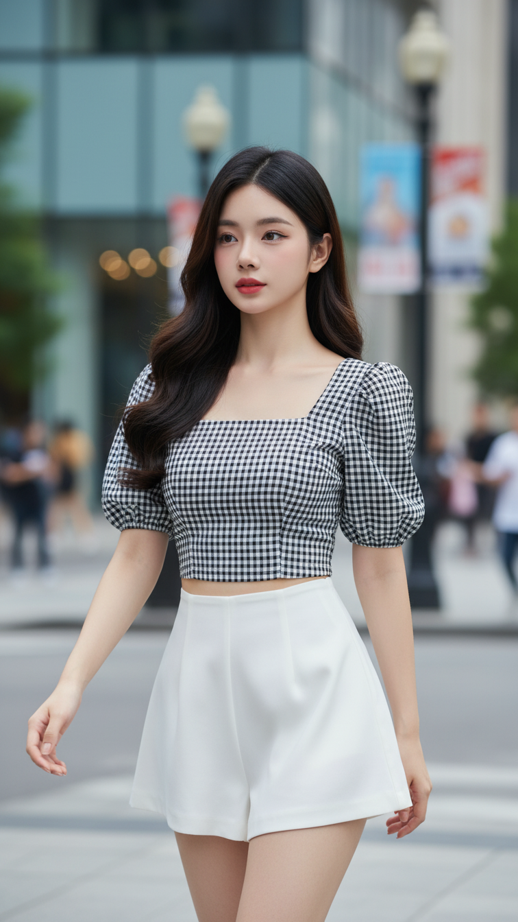 Chân dung thời trang của cô gái trẻ giữa phố thị hiện đại và sang trọng