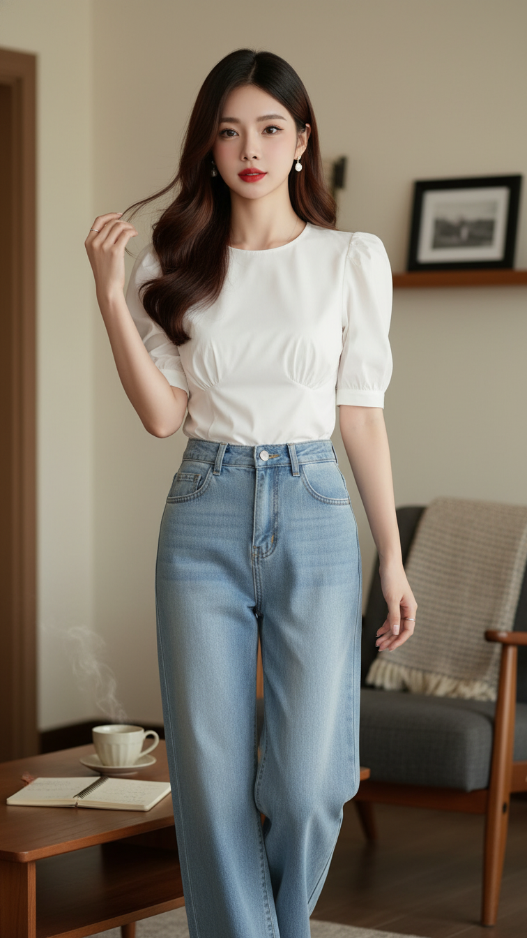 Chân dung thiếu nữ thanh lịch trong không gian ấm cúng và hiện đại