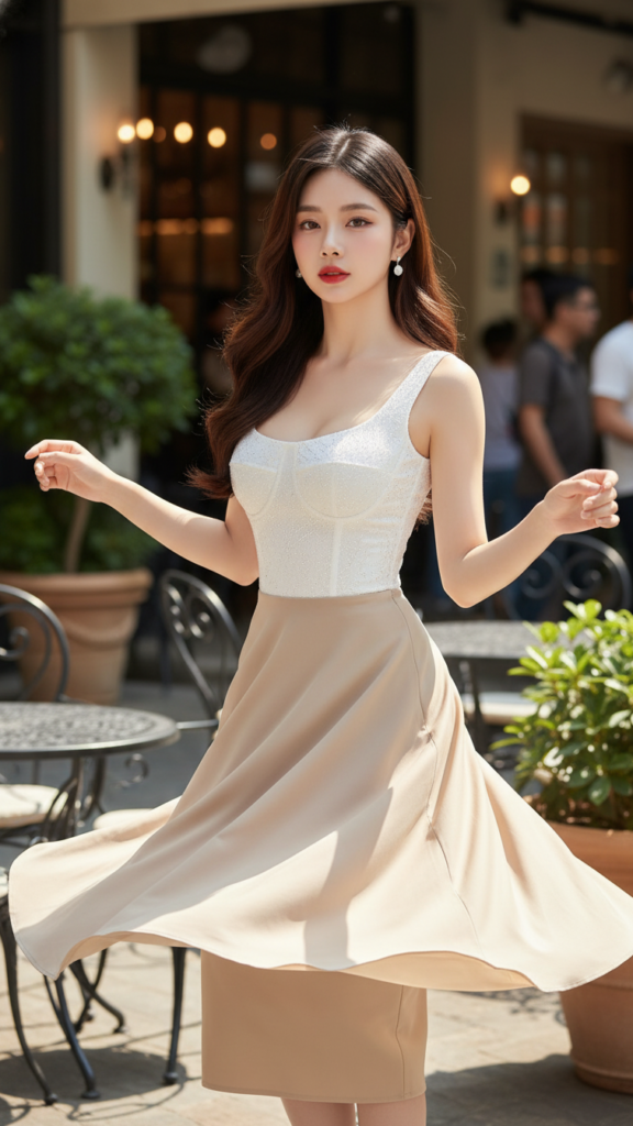 Chân dung trẻ trung của người phụ nữ tự tin trong không gian sang trọng ngoài trời