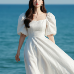 Chân dung trẻ trung và thanh lịch của cô gái Á Đông bên biển xanh êm đềm