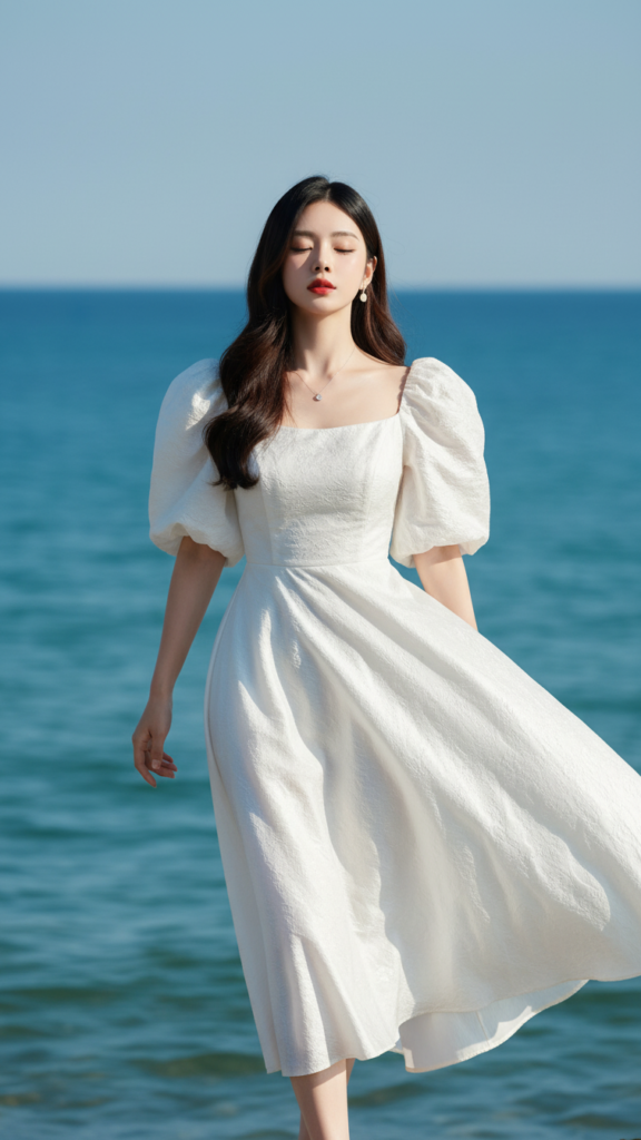 Chân dung trẻ trung và thanh lịch của cô gái Á Đông bên biển xanh êm đềm