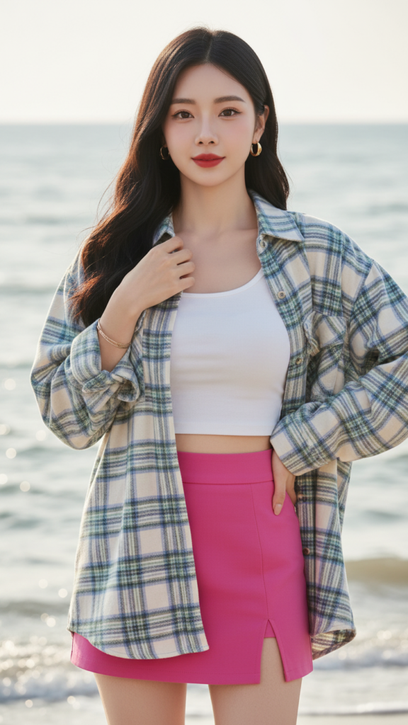 Chân dung cô gái trẻ với vẻ đẹp thanh lịch bên bờ biển lấp lánh