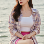 Chân dung cô gái thanh lịch bên biển xanh rực rỡ ánh nắng