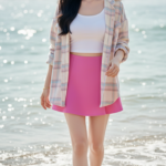 Tạo chân dung thực tế của cô gái trẻ cùng phong cách thời trang nổi bật bên bờ biển