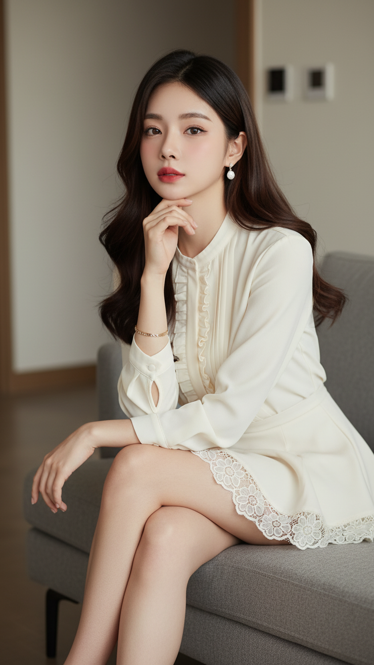 Chân dung cô gái trẻ hiện đại với phong cách thanh lịch và sự tự tin trong không gian tinh tế