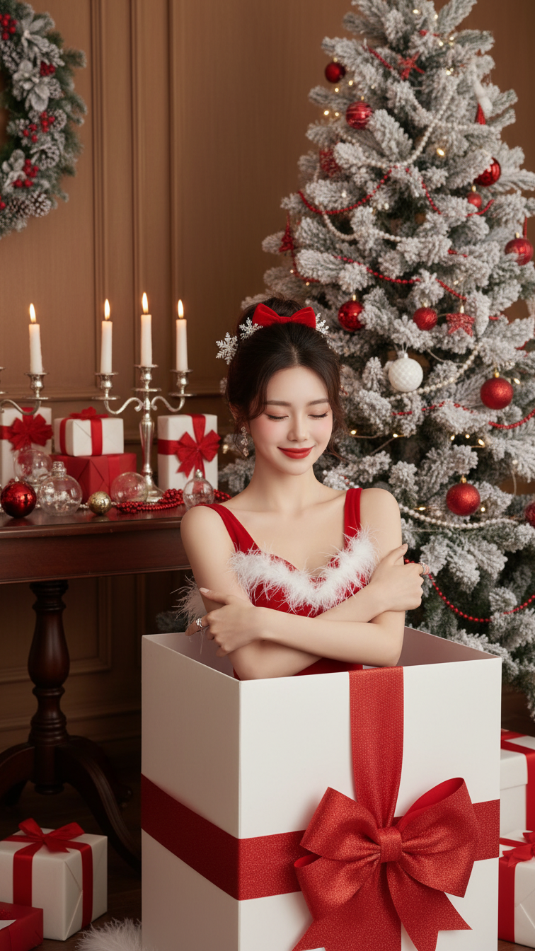 Chân dung Giáng sinh đáng yêu trong không gian ấm cúng và sang trọng