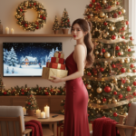 Khung cảnh Giáng sinh tuyệt đẹp cùng người phụ nữ quyến rũ bên cây thông lung linh