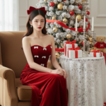 Chân dung nữ thanh lịch trong không khí Giáng sinh sang trọng và ấm cúng
