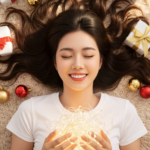 Bức chân dung giản dị của cô gái trẻ giữa ánh sáng Giáng Sinh ấm áp