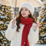 Chân dung cô gái mùa đông rực rỡ giữa bạt ngàn tuyết trắng lung linh