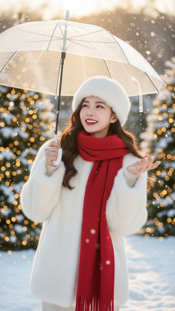 Chân dung cô gái mùa đông rực rỡ giữa bạt ngàn tuyết trắng lung linh