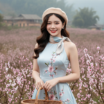 Tạo chân dung nữ trẻ giữa vườn đào Sapa với vẻ đẹp tự nhiên và sang trọng