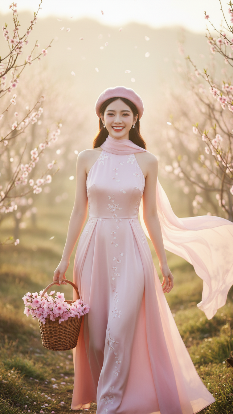 Chân dung trẻ trung rạng rỡ trong ánh sáng buổi sớm tại vườn cao nguyên