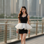 Chân dung trẻ trung giữa phố với trang phục thời thượng và bối cảnh thành phố ấn tượng