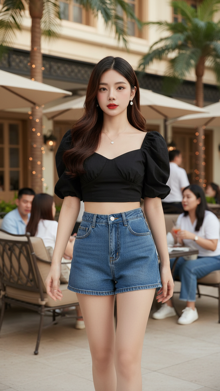 Chân dung cô gái trẻ với phong cách thời trang tại quán cafe sang trọng