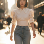 Chân dung thanh lịch của cô gái trẻ giữa phố đô thị sang trọng vào giờ vàng