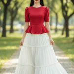 Tạo chân dung thực tế của cô gái tuổi 20 tự tin và thanh lịch giữa công viên xanh mát