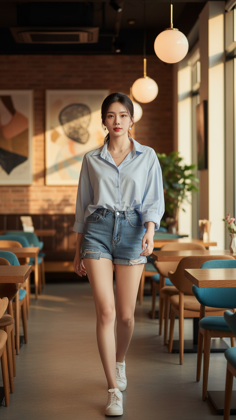 Chân dung thời trang của cô gái trẻ trong quán cà phê sang trọng