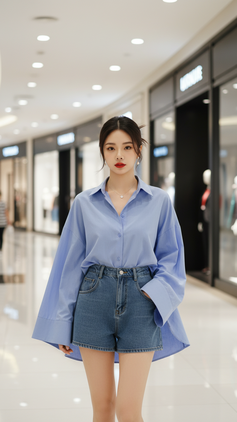 Bức chân dung xinh đẹp của người mẫu trẻ tại trung tâm mua sắm sang trọng