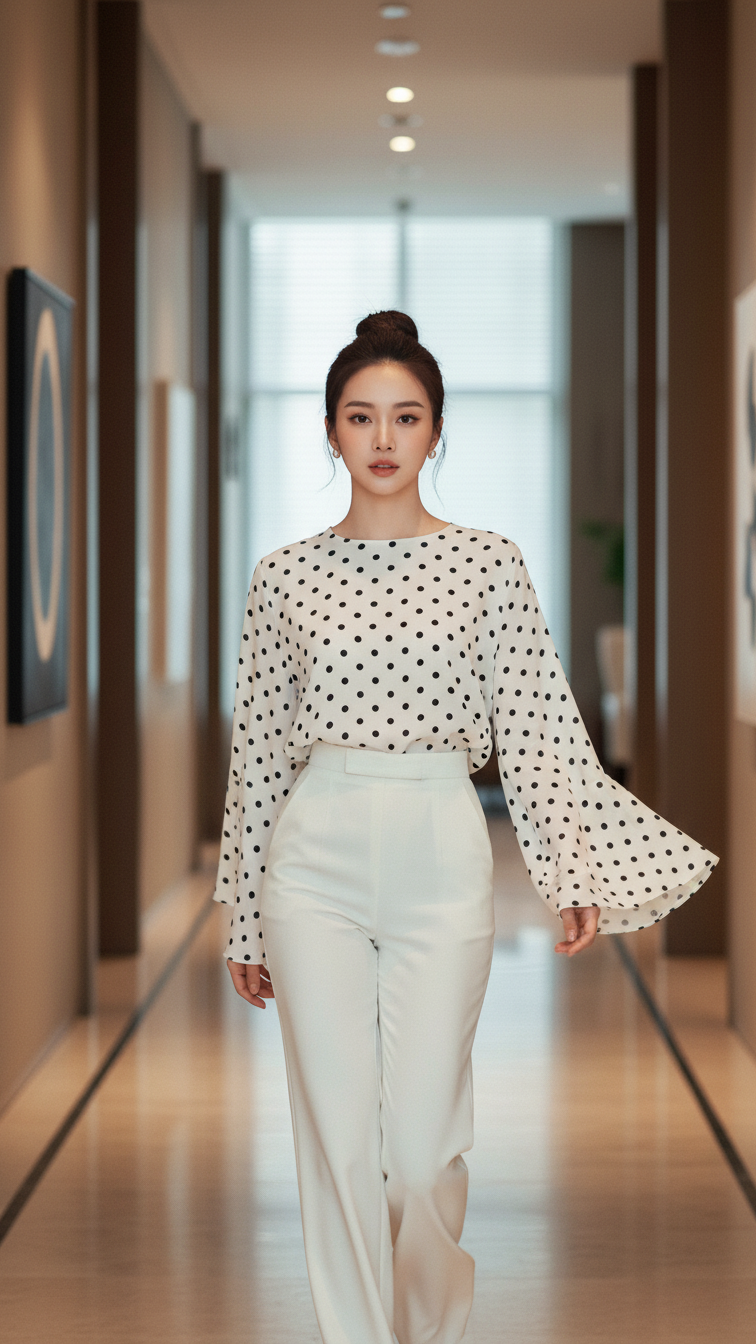 Chân dung thanh lịch của người phụ nữ trẻ trong bộ trang phục trắng tinh khôi