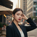 Chân dung thanh lịch của cô gái trẻ trong phố phường sang trọng