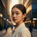 Chân dung tự nhiên của cô gái trẻ trên nền phố đô thị nổi bật